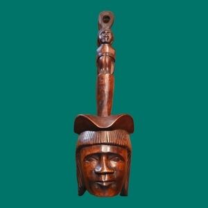 Vintage Tribal Carved Man Face Wood Dipper Pot Candle Wall Sconce